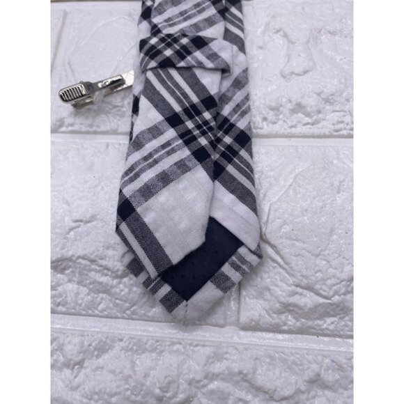Skinny Tie Madness‎ - Men’s Plaid Tie Black White SKM2116 - Picture 5 of 11